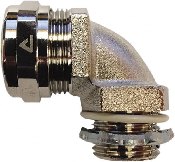 Anaconda Sealtite - 3/8" Trade, Nickel Plated Brass Threaded 90° Liquidtight Conduit Connector - Partially Insulated - Exact Tooling
