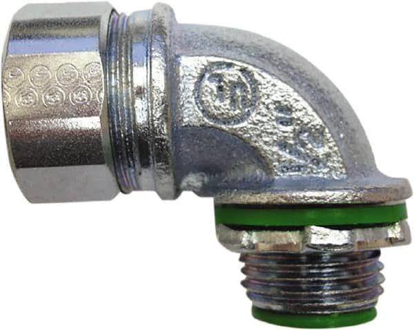 Anaconda Sealtite - 4" Trade, Zinc Plated Steel Threaded 45° Liquidtight Conduit Connector - Insulated - Exact Tooling