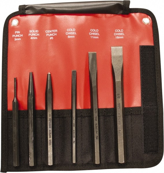 Mayhew - 6 Piece, 9/32 to 5/32", Pin & Pilot Punch Set - Hex Shank, Steel, Comes in Kit Bag - Exact Tooling