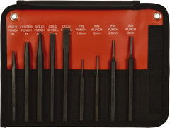 Mayhew - 9 Piece, 9/32 to 5/32", Pin Punch Set - Hex Shank, Steel, Comes in Kit Bag - Exact Tooling