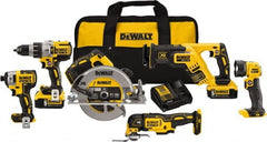 DeWALT - 20 Volt Cordless Tool Combination Kit - Includes 1/2" Brushless Hammerdrill, 1/4" Brushless Impact Driver, Brushless Reciprocating Saw, 7-1/2" Brushless Circular Saw, Oscillating Tool & LED Worklight, Lithium-Ion Battery Included - Exact Tooling
