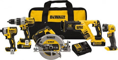 DeWALT - 20 Volt Cordless Tool Combination Kit - Includes 1/2" Brushless Hammerdrill, 1/4" Brushless Impact Driver, Brushless Reciprocating Saw, 7-1/2" Brushless Circular Saw & LED Worklight, Lithium-Ion Battery Included - Exact Tooling