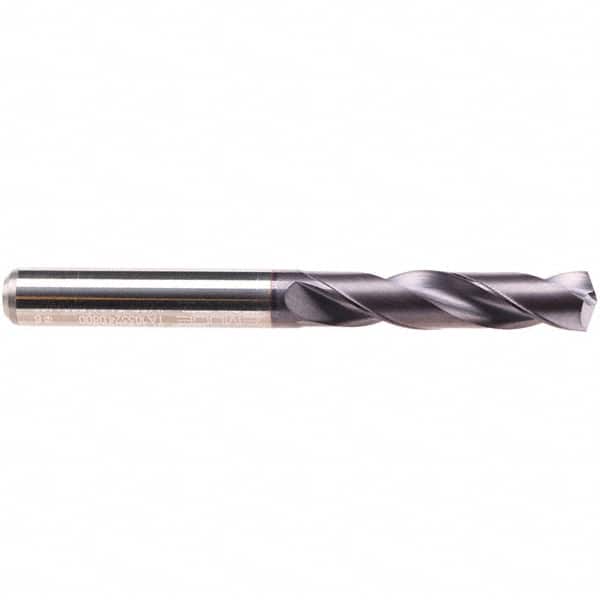 Emuge - 13/32" 140° Spiral Flute Solid Carbide Screw Machine Drill Bit - TiAlN Finish, Right Hand Cut, 55mm Flute Length, 102mm OAL, Four Facet Point, Straight Shank - Exact Tooling