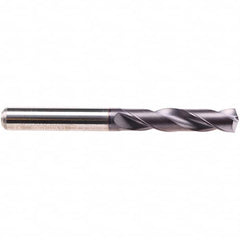 Emuge - 13/32" 140° Spiral Flute Solid Carbide Screw Machine Drill Bit - TiAlN Finish, Right Hand Cut, 55mm Flute Length, 102mm OAL, Four Facet Point, Straight Shank - Exact Tooling