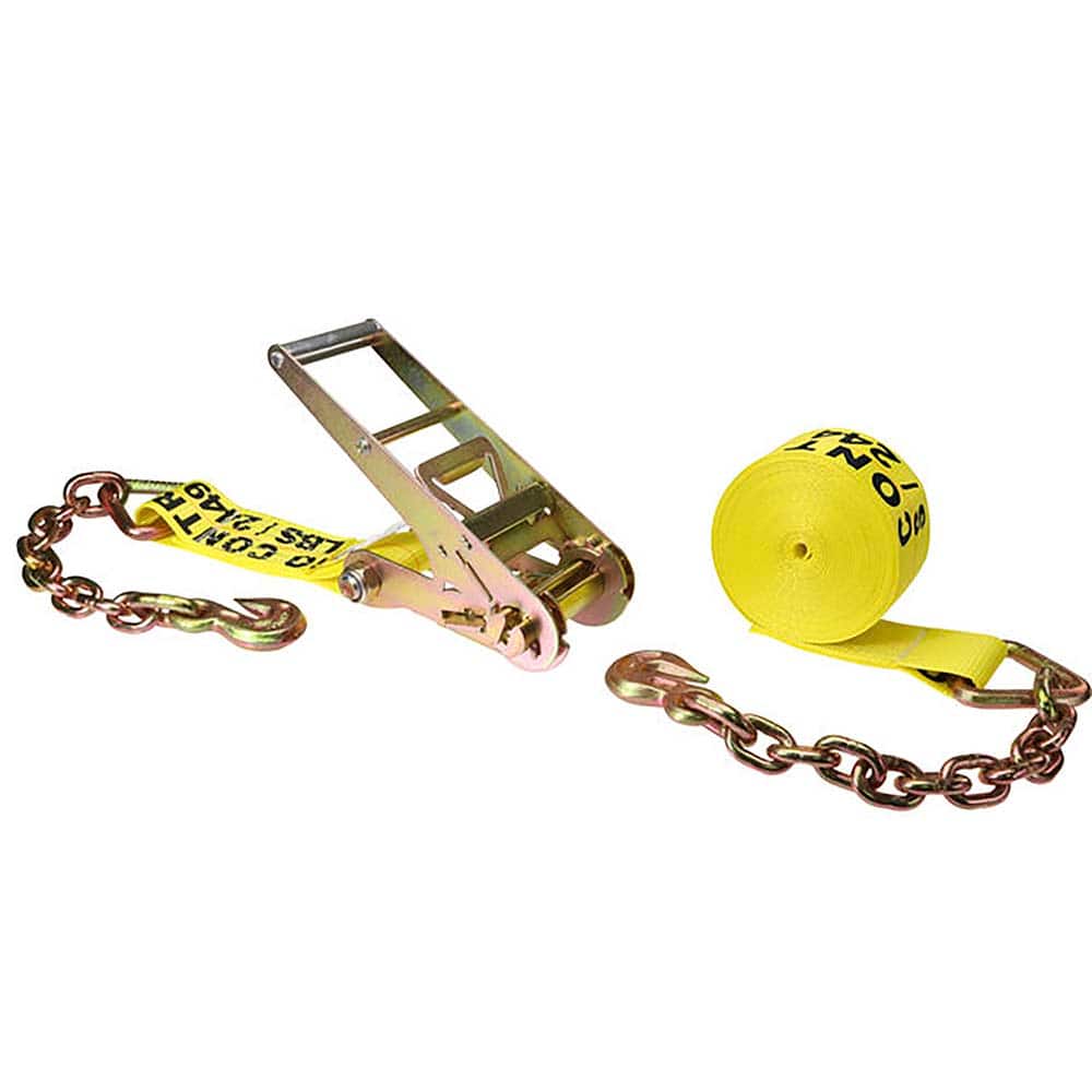 US Cargo Control - Slings & Tiedowns (Load-Rated); Type: Ratchet Tie Down ; Length (Feet): 20 ; Basket Capacity (Lb.): 5400 ; Material: Polyester ; Color: Yellow - Exact Tooling