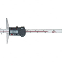 SPI - 0" to 150mm Stainless Steel Electronic Depth Gage - 0.02mm Accuracy, 0.01mm Resolution, 100mm Base Length, Hook Included - Exact Tooling