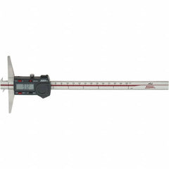 SPI - 0" to 200mm Stainless Steel Electronic Depth Gage - 0.03mm Accuracy, 0.01mm Resolution, 100mm Base Length, Hook Included - Exact Tooling