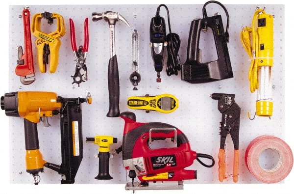 Triton - 22" Wide x 18" High Peg Board Kit - 1 Panel, 24 Hooks, Polypropylene, White - Exact Tooling