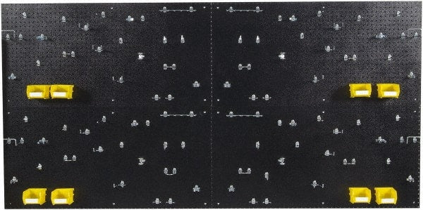 Triton - 24" Wide x 48" High Peg Board Kit - 4 Panels, 96 Hooks, Polyethylene, Black - Exact Tooling