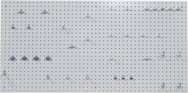 Triton - 24" Wide x 48" High Peg Board Kit - 1 Panel, 36 Hooks, Polypropylene, White - Exact Tooling