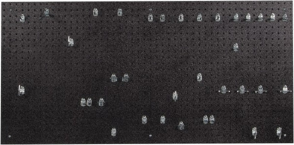 Triton - 24" Wide x 48" High Peg Board Kit - 1 Panel, 36 Hooks, Polyethylene, Black - Exact Tooling