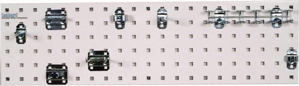 Triton - 9" Wide x 31-1/2" High Peg Board Strip - 1 Panel, 8 Hooks, Steel with Epoxy Coating, White - Exact Tooling