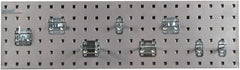 Triton - 9" Wide x 21-1/2" High Peg Board Strip - 1 Panel, 8 Hooks, Steel with Epoxy Coating, Silver - Exact Tooling