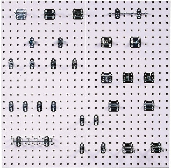 Triton - 18" Wide x 36" High Peg Board Kit - 2 Panels, 28 Hooks, Steel with Epoxy Coating, White - Exact Tooling