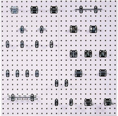 Triton - 18" Wide x 36" High Peg Board Kit - 2 Panels, 28 Hooks, Steel with Epoxy Coating, White - Exact Tooling