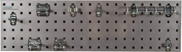 Triton - 9" Wide x 21-1/2" High Peg Board Strip - 1 Panel, 8 Hooks, Steel with Epoxy Coating, Silver - Exact Tooling