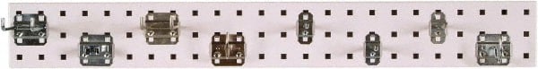 Triton - 4-1/2" Wide x 36" High Peg Board Strip - 1 Panel, 8 Hooks, Steel with Epoxy Coating, White - Exact Tooling
