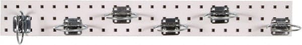 Triton - 4-1/2" Wide x 36" High Peg Board Strip - 1 Panel, 6 Hooks, Steel with Epoxy Coating, White - Exact Tooling