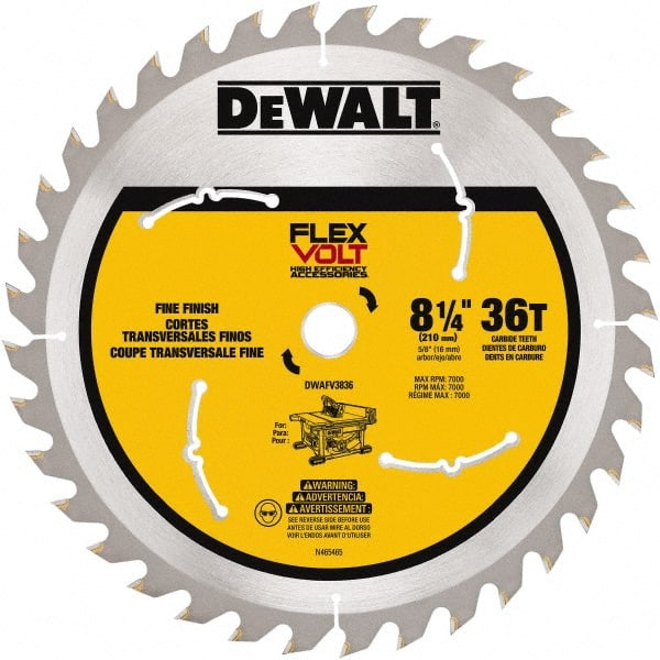 DeWALT - 8-1/4" Diam, 15.88mm Arbor Hole Diam, 36 Tooth Wet & Dry Cut Saw Blade - Steel, Smooth Action, Standard Round Arbor - Exact Tooling