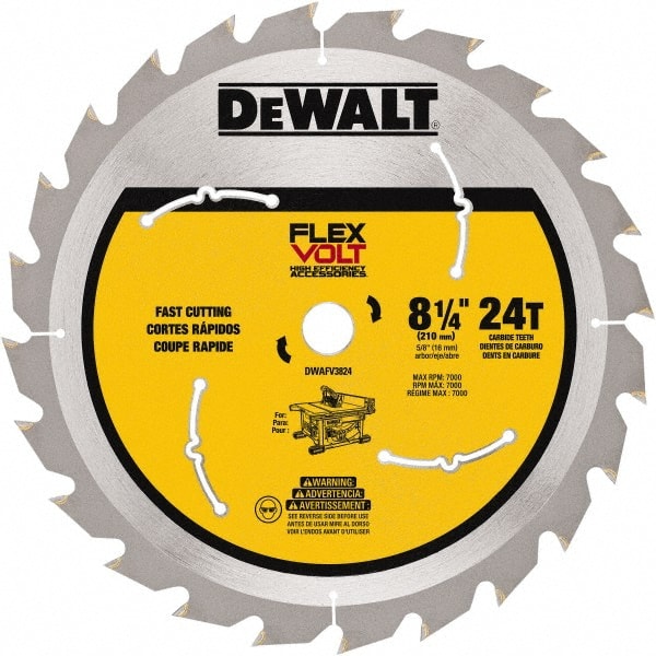 DeWALT - 8-1/4" Diam, 15.88mm Arbor Hole Diam, 24 Tooth Wet & Dry Cut Saw Blade - Steel, Smooth Action, Standard Round Arbor - Exact Tooling