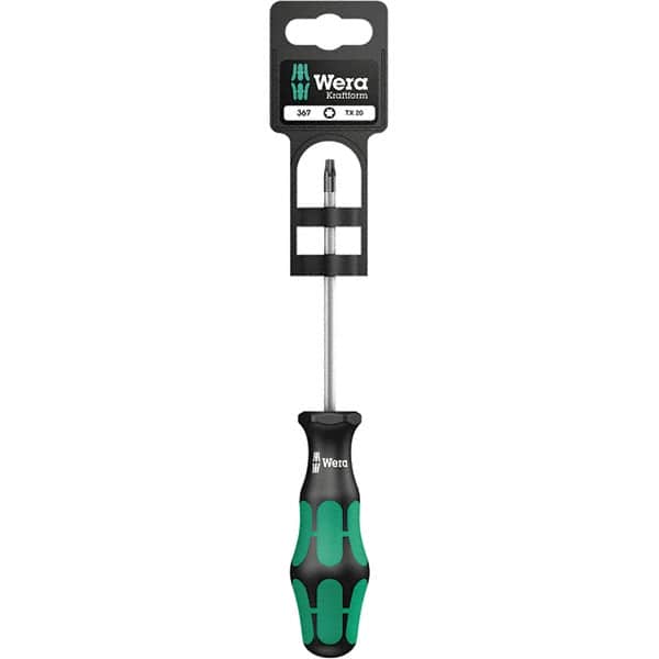 Wera - T25 Torx Driver - 4" Blade Length, 10-1/8" OAL, Ergonomic Handle, Chrome Plated Steel - Exact Tooling