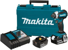 Makita - 18 Volt, 1/4" Drive, 125 Ft/Lb Torque, Cordless Impact Driver - Pistol Grip Handle, 3400 RPM, 2 Lithium-Ion Batteries Included - Exact Tooling