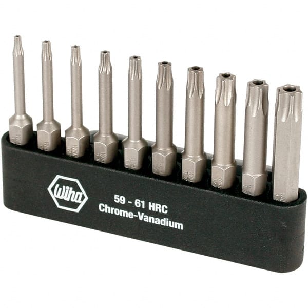 Wiha - 10 Piece, 1/4" Drive Screwdriver Torx Insert Bit Set - Tamperproof 7 to 40 Torx - Exact Tooling