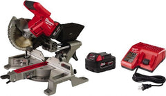 Milwaukee Tool - 5 Amp, 18 Volt, 5,000 RPM, 49° Left & Right Double Bevel Sliding Miter Saw - 5/8" Arbor, 7-1/4" Blade Diam, Includes Blade Wrench, Blade, Battery Pack & Battery Charger - Exact Tooling