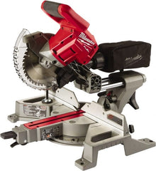 Milwaukee Tool - 5 Amp, 18 Volt, 5,000 RPM, 48° Left & Right Double Bevel Sliding Miter Saw - 5/8" Arbor, 7-1/4" Blade Diam, Includes Blade Wrench & Blade - Exact Tooling