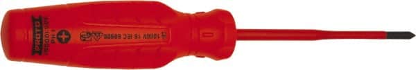 Proto - #1, 8-7/16" OAL, Insulated Phillips Screwdriver - 4" Blade Length, Round Shank, Impact & Chemical Resistant Handle - Exact Tooling