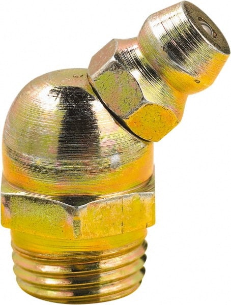 lumax - 45° Head Angle, M8x1 Metric Steel Grease Fitting Adapter - 10mm Hex, 0.88" Overall Height, 0.22" Shank Length - Exact Tooling
