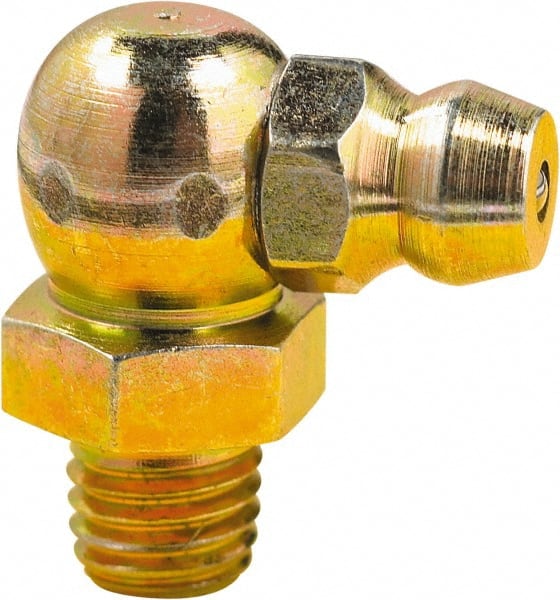 lumax - 90° Head Angle, M6x1 Metric Steel Grease Fitting Adapter - 10mm Hex, 3/4" Overall Height, 0.22" Shank Length - Exact Tooling