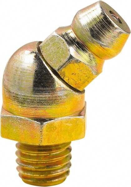 lumax - 45° Head Angle, M6x1 Metric Steel Grease Fitting Adapter - 10mm Hex, 0.81" Overall Height, 0.22" Shank Length - Exact Tooling