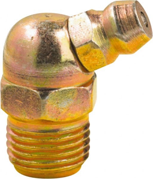 lumax - 65° Head Angle, 1/8 PTF Steel Grease Fitting Adapter - 7/16" Hex, 0.85" Overall Height, 0.29" Shank Length - Exact Tooling