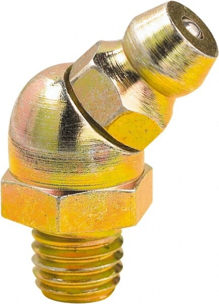 lumax - 45° Head Angle, 1/4-28 Taper Steel Grease Fitting Adapter - 3/8" Hex, 0.81" Overall Height, 0.21" Shank Length - Exact Tooling