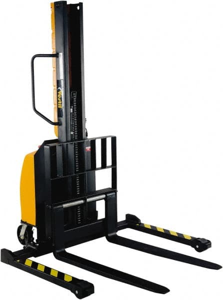 Vestil - 1,000 Lb Capacity, 63" Lift Height, Battery Powered Stacker - 2" Lowered Height, 30" Fork Length, 29" Overall Width - Exact Tooling