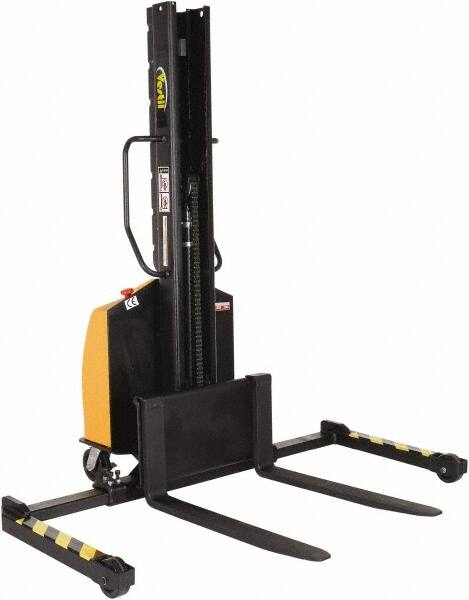 Vestil - 1,500 Lb Capacity, 63" Lift Height, Battery Powered Stacker - 2" Lowered Height, 36" Fork Length, 29-1/2" Overall Width - Exact Tooling