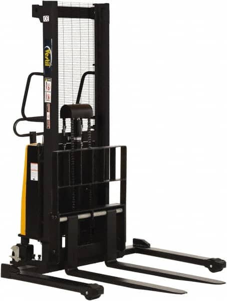 Vestil - 2,000 Lb Capacity, 63" Lift Height, Battery Powered Stacker - 2-1/8" Lowered Height, 42" Fork Length, 58" Overall Width - Exact Tooling