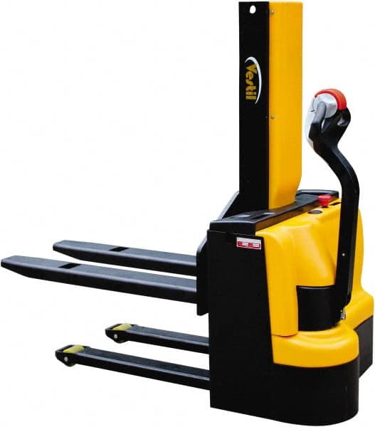 Vestil - 3,000 Lb Capacity, 43" Lift Height, Battery Powered Stacker - 3-3/8" Lowered Height, 42" Fork Length, 31-1/2" Overall Width - Exact Tooling