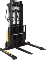 Vestil - 2,000 Lb Capacity, 98" Lift Height, Battery Powered Stacker - 2-1/8" Lowered Height, 42" Fork Length, 26-3/4" Overall Width - Exact Tooling