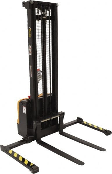 Vestil - 2,200 Lb Capacity, 150" Lift Height, Battery Powered Stacker - 2-1/8" Lowered Height, 42" Fork Length, 56" Overall Width - Exact Tooling