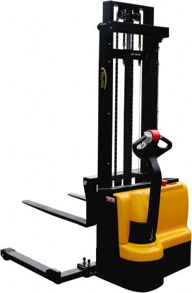 Vestil - 2,200 Lb Capacity, 118" Lift Height, Battery Powered Stacker - 2-1/8" Lowered Height, 42" Fork Length, 50" Overall Width - Exact Tooling
