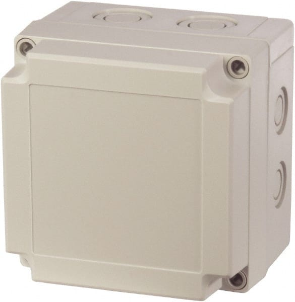 Fibox - Polycarbonate Standard Enclosure Screw Flat Cover - NEMA 1, 4, 4X, 6, 12, 13, 7.09" Wide x 7.09" High x 3.94" Deep - Exact Tooling