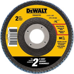 DeWALT - 60 Grit, 4-1/2" Wheel Diam, 3/4" Wheel Thickness, 7/8" Arbor Hole, Type 29 Depressed Center Wheel - Medium Grade, Zirconia Alumina, 13,300 Max RPM - Exact Tooling