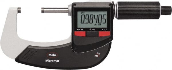 Mahr - 1"" Min Carbide-Tipped IP65 Rapid Measurement Electronic Outside Micrometer - Exact Tooling