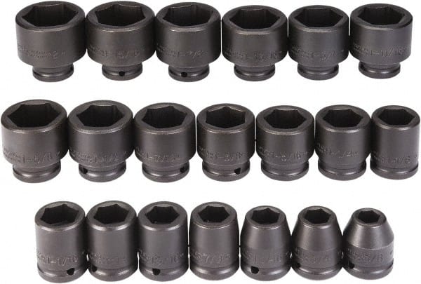 Proto - 20 Piece 3/4" Drive Black Finish Impact Socket Set - 6 Points, 5/8" to 2" Range, Inch Measurement Standard - Exact Tooling