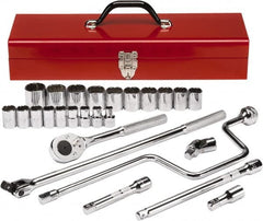 Proto - 26 Piece 1/2" Drive Chrome Finish Socket Set - 12 Points, 3/8" to 1-1/2" Range, Inch Measurement Standard - Exact Tooling