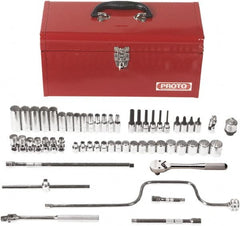 Proto - 57 Piece 3/8" Drive Chrome Finish Deep Well Socket Set - 12 Points, 6mm to 22mm Range, Metric Measurement Standard - Exact Tooling