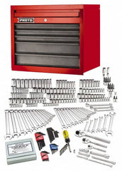Proto - 302 Piece 1/4", 3/8" & 1/2" Drive Chrome Finish Deep Well Socket Set - 6, 12 Points, 5/32" to 1-1/2" (4mm to 24mm) Range, Inch/Metric Measurement Standard - Exact Tooling