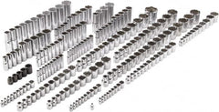 Proto - 205 Piece 1/4", 3/8" & 1/2" Drive Chrome Finish Deep Well Impact Socket Set - 6, 8, 12 Points, 5/32" to 1-1/4" (4mm to 32mm) Range, Inch/Metric Measurement Standard - Exact Tooling